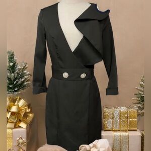 NWT Ieena for Mac Duggal Ruffled Black Faux Tuxedo Mini Dress Size 4